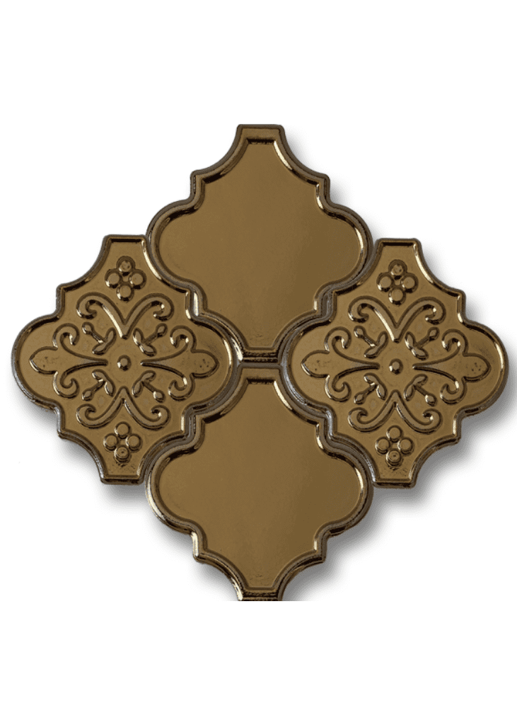 Arabesk Seramik-08- 12x12 Arabesk Çiçek Rölyef Gold Çini Seramik, Türk hamamı çinisi, Turkish Bath Tiles, Çini desenli seramik banyo, El Yapımı Çini Seramik