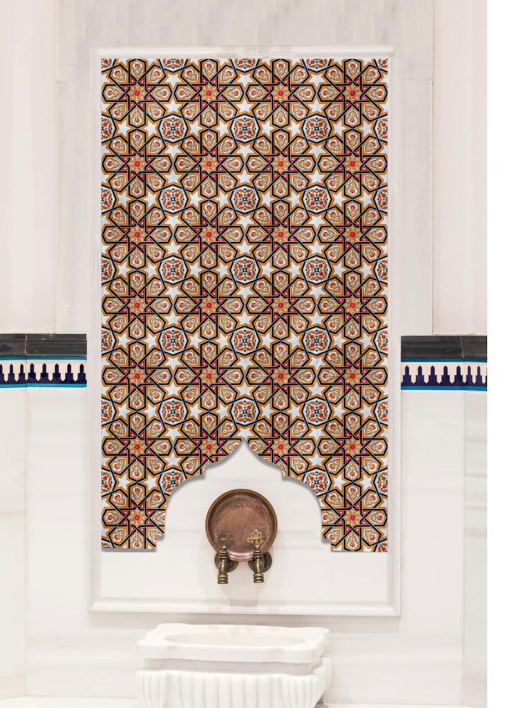 Hamam Çinileri - 0013, Lider Çini, 80x160 Selçuklu Geometri Hamam Çinisi,  Ev Tipi Hamam Banyo Modelleri,  Kurna Önü Çini,      Villa Hamam Tasarım Çinileri, Turkish Bath Tiles Models