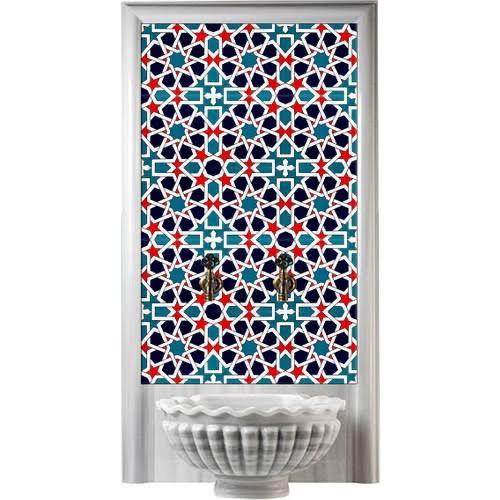 Hamam Çinileri - 0014, Lider Çini, 60x120 Geometri Çini Kurna Arkası Pano, Türk Hamam Çini, Kurna Önü Çini Pano, Çinili Hamam Tasarımları