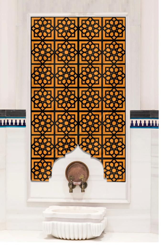 Hamam Çinileri - 0016, Lider Çini, 80x160 Selçuklu Desenli Çini Hamam Panoları, Türk Hamam Çini Panoları, Osmanlı Hamamı Çini Tasarımları, Hamam Seramik Çini