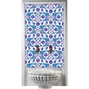 Hamam Çinileri - 0018, Lider Çini, 60x120 Sarmaşık Mavi Beyaz Hamam Çinisi, Ev Tipi Banyo Hamam Modelleri, Hamam Çini Tasarımları, Hamam Çini Pano