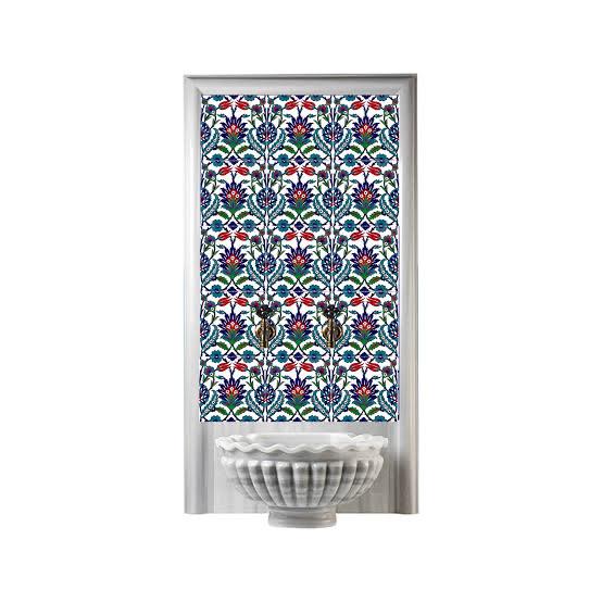 Hamam Çinisi - 0001, Lider Çini, 60x120 Lale Desenli Osmanlı Motifli Hamam Kurna Önü Çini Pano, Hamam Modelleri, 20x20 Hamam Çinisi