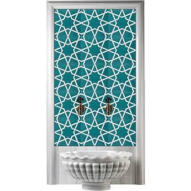 Hamam Çinileri - 0038, Lider Çini, 60x120 Türkmen Yıldızı Mavi Beyaz Hamam Çini, Çinili Hamam Tasarımları, Hamam Çini Karo, İznik Hamam Çini Pano