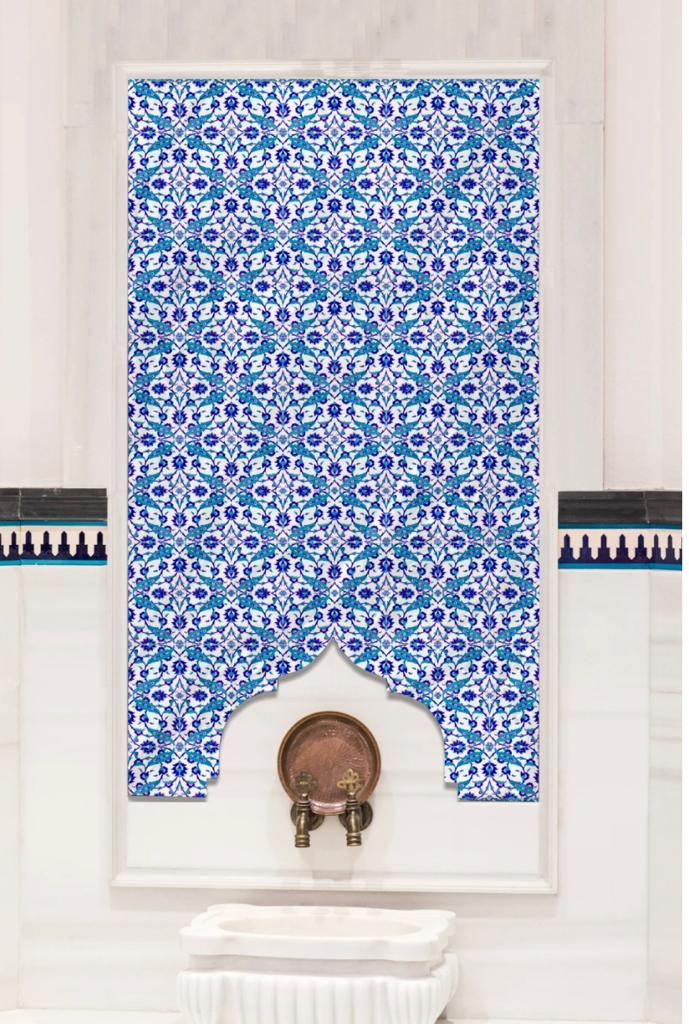 Hamam Çinileri - 0046, Lider Çini, 80x160 Sarmaşık Desenli Hamam Çinisi, Hamam Banyo Çinileri,  Hamam Kurna Önü Çinisi, Türk Hamam Çini Panoları