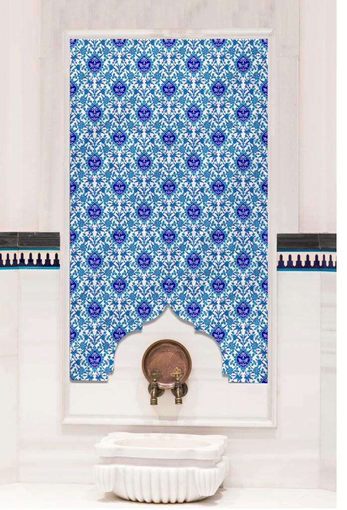 Hamam Çinileri - 0005, Lider Çini, 80x160 Mavi Beyaz Hamam Kurna Arkası Çini, Kütahya Hamam Çini