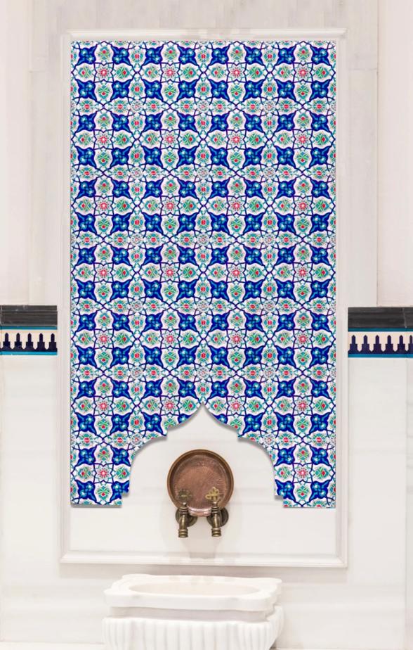 Hamam Çinileri - 0054, Lider Çini, 80x160 Hamam Geometri Çini Modeli, Duş İçi Seramik Çini Pano, Turkish Bath Tile Models, Kurna Önü Çini