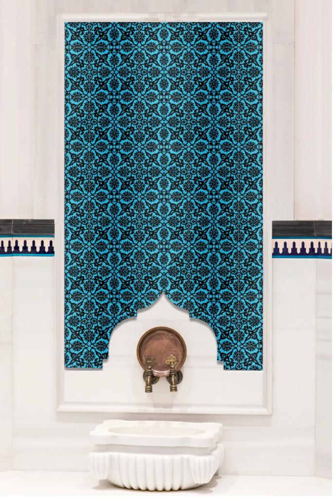 Hamam Çinileri - 0056, Lider Çini, 80x160 Mavi Hamam Kurna Önü Çinileri, Jakuzi Önü Çini Panolar, Kurna Önü Çini Pano, Çinili Hamam Tasarımları