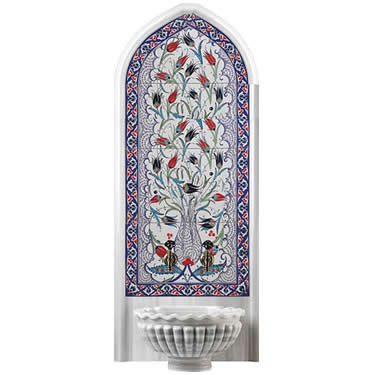 Hamam Çinileri - 0007, Lider Çini, 80x160 Lalezar Kemerli Hamam Kurna Önü Çini Pano, Kütahya Hamam Çinisi