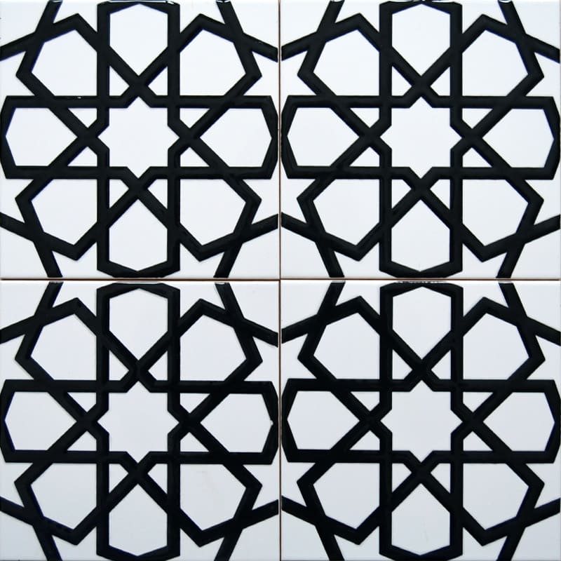 20x20 Çini Karolar-31, Lider Çini, Türkmen Yıldızı Beyaz Siyah Çini, Duvar Çinileri, Turkish Bath Tiles