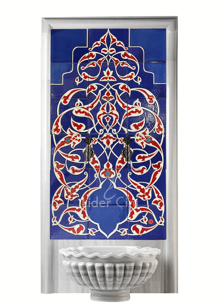 Kurna Arkası Çini Pano-117-  60x120 Hamam Çini Pano Kobalt Sarmaşık