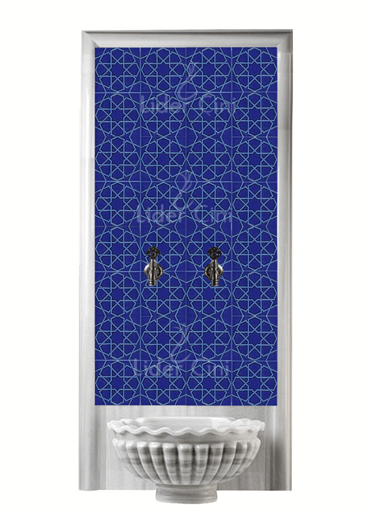 Kurna Arkası Çini Pano-48- Hamam Çini 20x20 Türkmen Yıldızı Kobalt, 