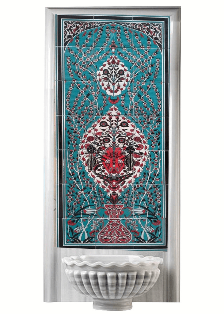 Kurna Arkası Çini Pano-54- 60x120 Hamam Çini Pano Saksılı Sarmaşık, Çini pano Kütahya