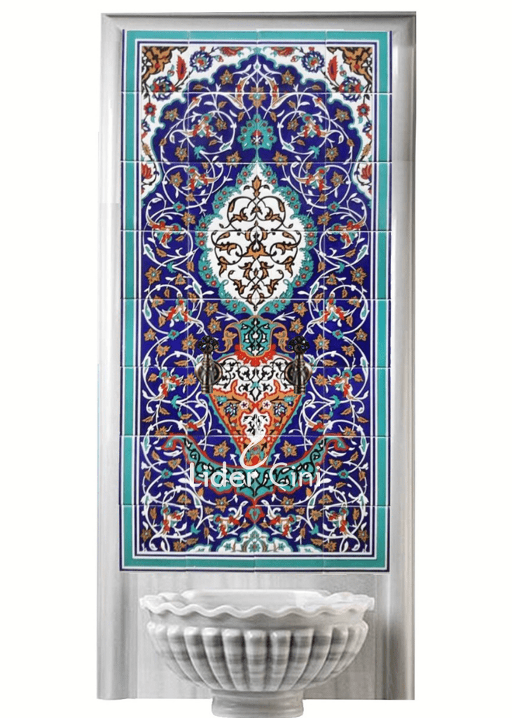 Kurna Arkası Çini Pano-56- 80X160 Kurna Arkası Çini Porselen Pano, Osmanlı Hamam Seramikleri