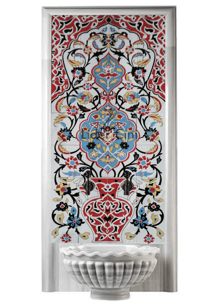 Kurna Arkası Çini Pano-59- 80x160 Hamam Çini Pano Saksılı, Hamam Çini Seramik Modelleri