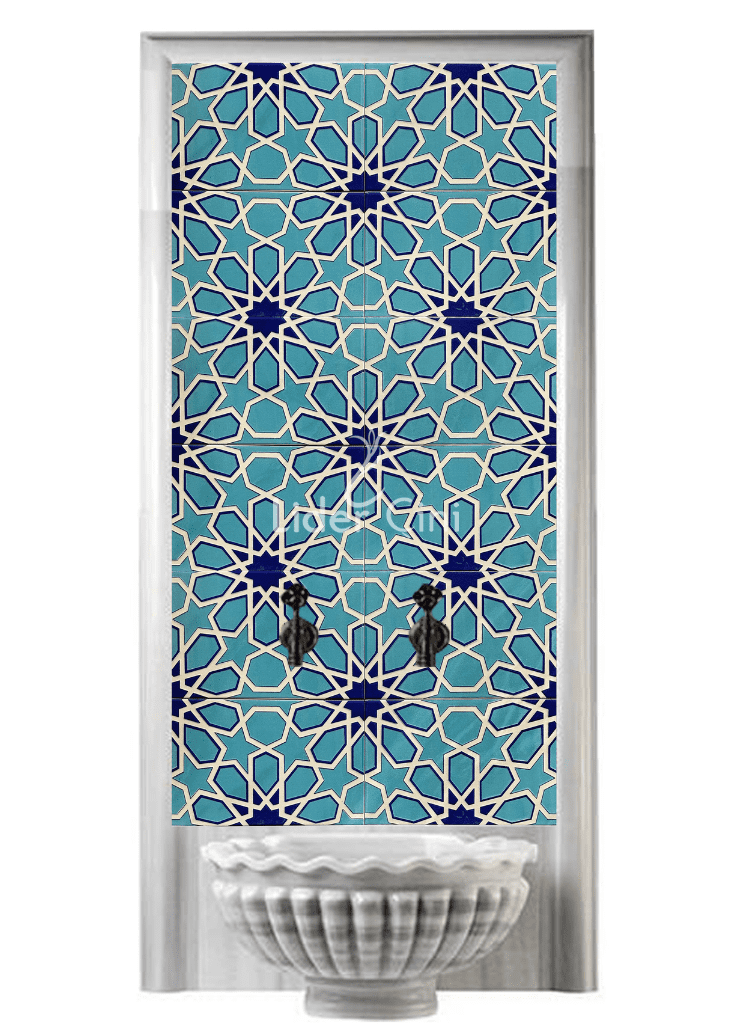 Kurna Arkası Çini Pano-62- 80x175 Hamam Çini Pano Geometri, Banyo Çini Seramik