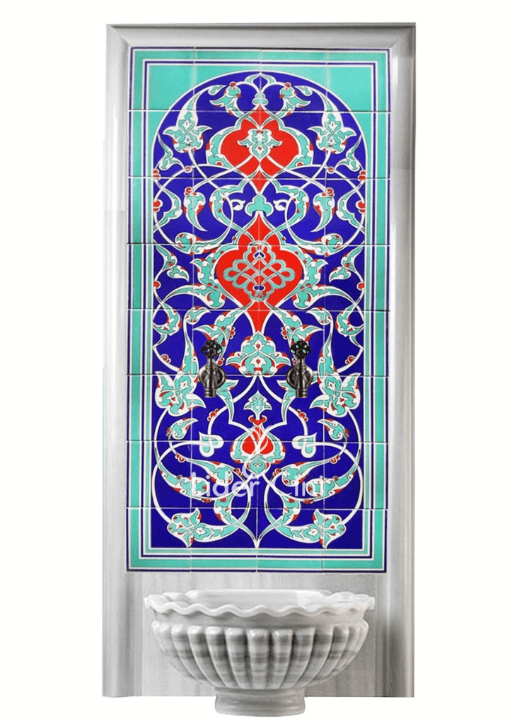 Kurna Arkası Çini Pano-66- 80x160 Hamam Çini Pano Porselen Kobalt Mavi, Hamam Çini Pano