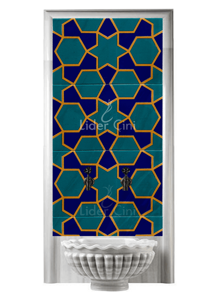 Kurna Arkası Çini Pano-74- 80x175 Hamam Çini Pano Geometrik, Hamam çini seramik modelleri