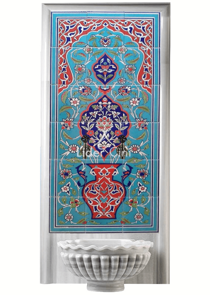 Kurna Arkası Çini Pano-80-  60x120 Türk Hamam Çini Pano, Kütahya Çini Pano