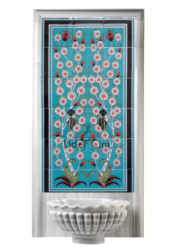 Kurna Arkası Çini Pano-81- 60x120 Hamam Çini Pano Hayat Ağacı, Turkish Bath Models