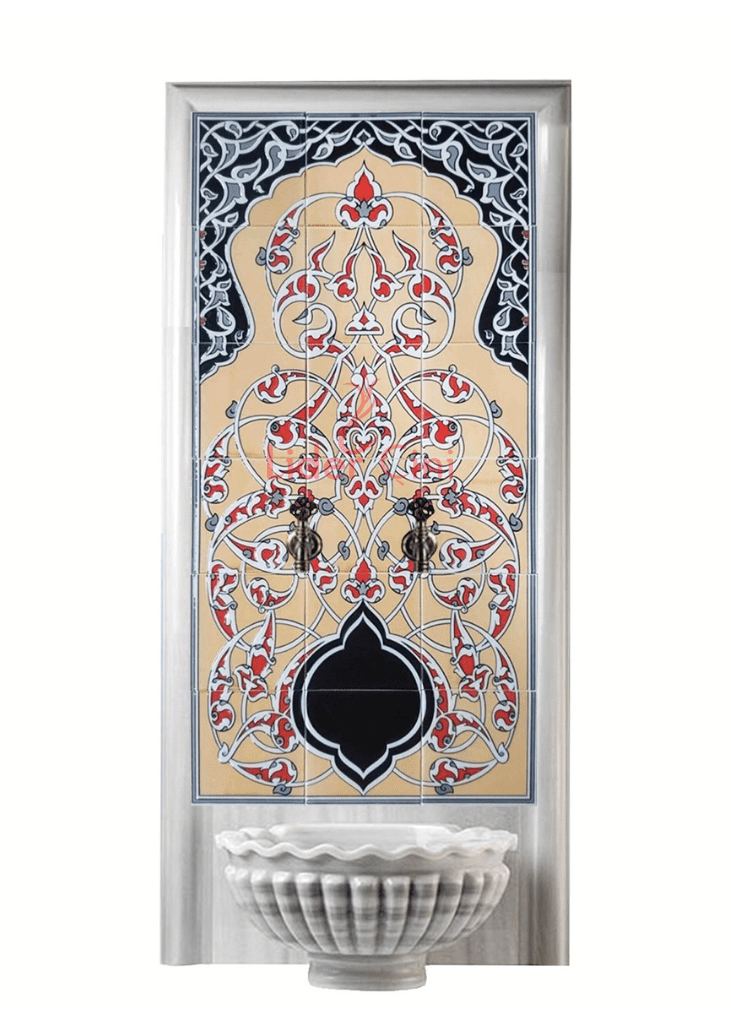 Kurna Arkası Çini Pano-82- 80x160 Hamam Çini Porselen Kemerli, Hamam Kurna Önü Çini