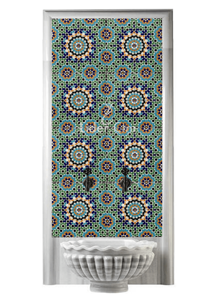 Kurna Arkası Çini Pano-86- 80x180 Hamam Çini Pano geometri Desen, Hamam panoları