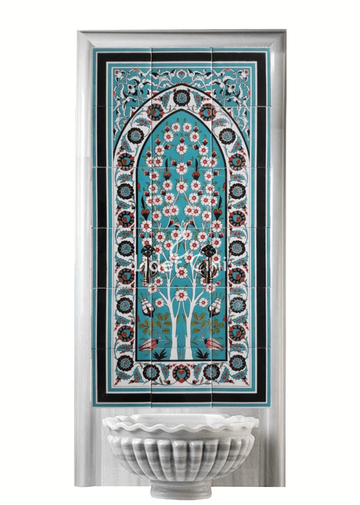 Kurna Arkası Çini Pano-95- 60x120 Hayat Ağacı Kurna Arkası Çini Porselen Pano , Hamam Çini Seramik