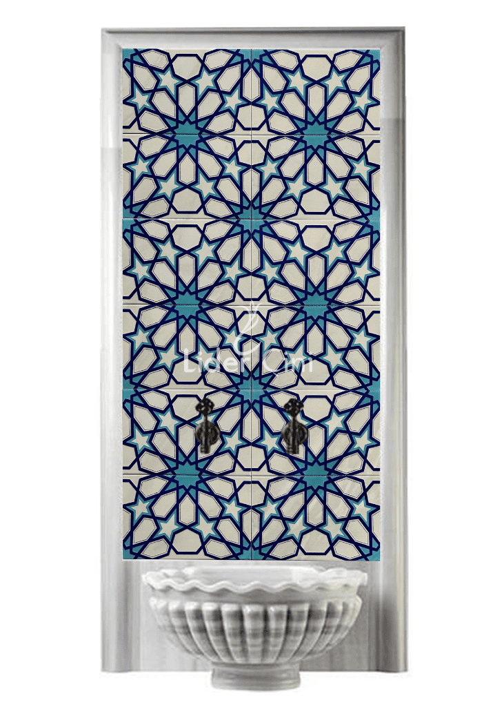 Kurna Arkası Çini Pano-96- 80x175 Hamam Çini Seramik Pano, Bath Tile