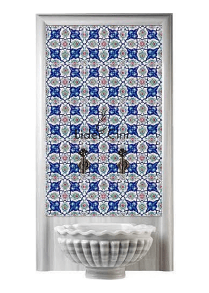 Kurna Arkası Çini Pano-97- 80x160 Türk Hamamı Mavi Çini Pano, Bath Tiles