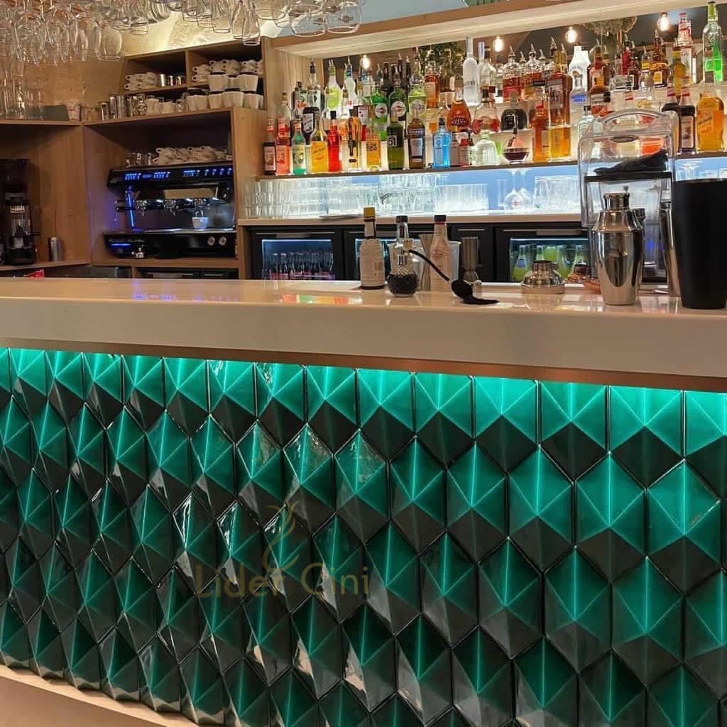 Otel Bar Seramikleri-0033, Lider Çini, 12.5x25 Diamond Bar Önü Yeşil Altıgen Seramik, 3d Diamond Tile, Bar Ceramic