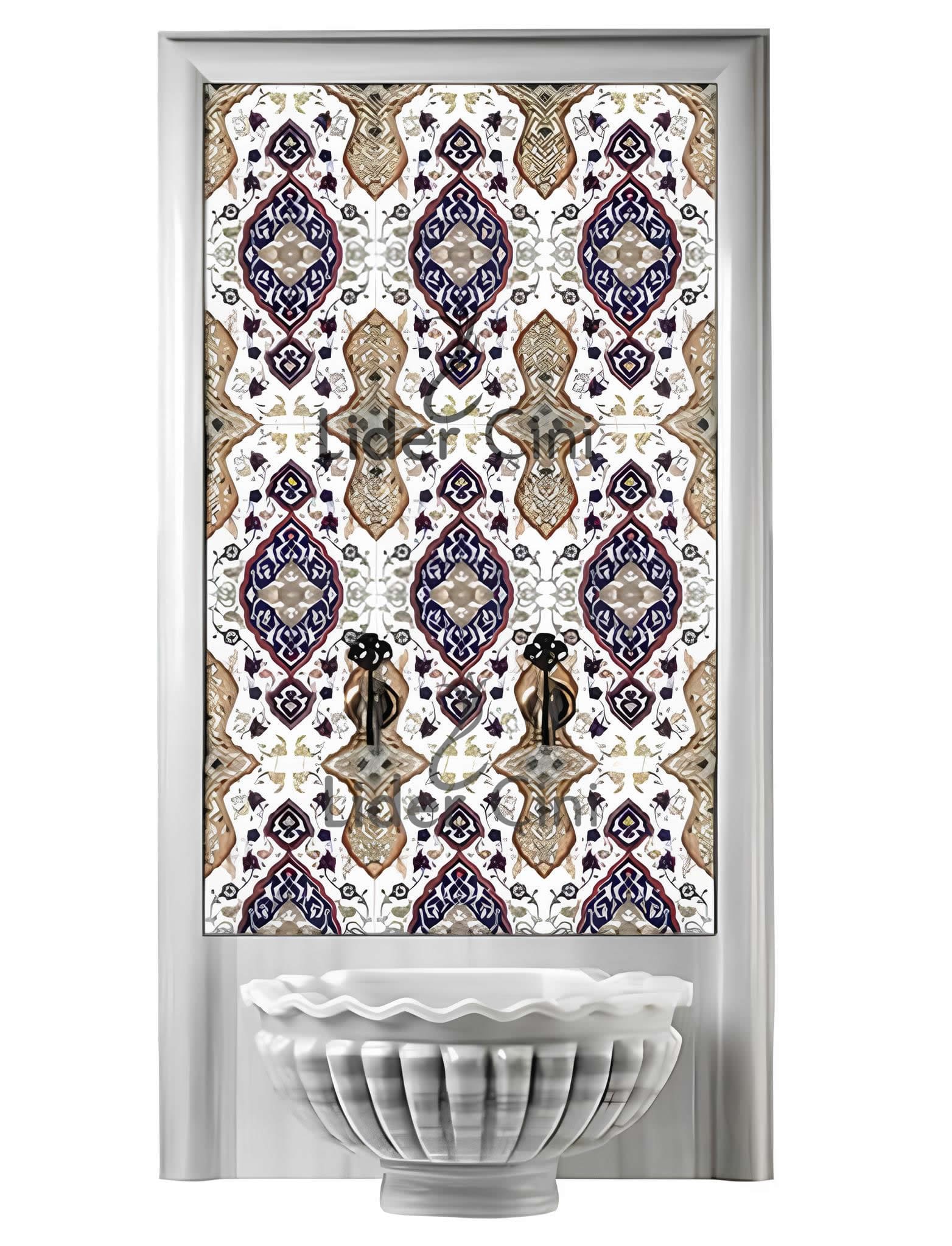 Hamam Çinileri-50, Lider Çini, 60x120 Geometri Desenli Mavi Beyaz Hamam Çinileri, Villa Tipi Hamma Çini, Ev Tipi Hamam Modelleri, Bahtroom Tiles