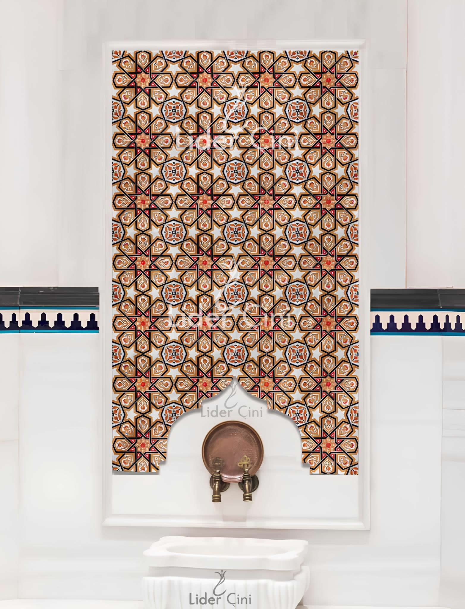 Hamam Çinileri-53, Lider Çini İznik Deseni Hamam Çinisi, Hamam Panoları, Kurna Arkası Çini Pano, Villa Banyo Hamam Çinileri