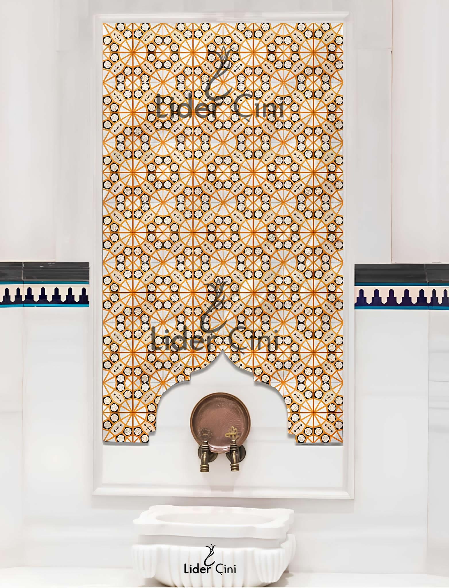 Hamam Çinileri-61, Lider Çini, 80x160 Hamam Kurna Önü Çini Pano Kırmızı Lale, Bath Panels Tiles,  Hamam Çini Tasarımları, Hamam Çini Pano