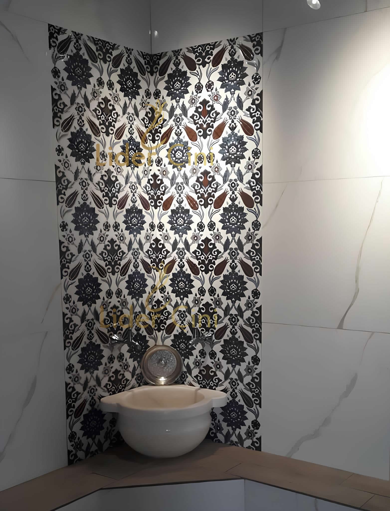 Hamam Çinileri-92, Lider Çini, 60x120  İznik Sarmaşık Hamam Çini Pano, Banyo Hamam Çinileri, Ev Tipi Sauna Çinileri